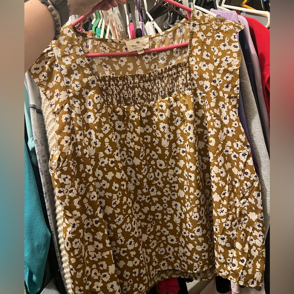 Floral Smocked Neck Sleeveless Top - Mustard